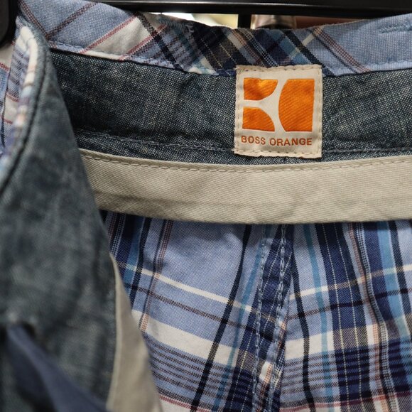 NWT Hugo Boss Orange Blue Plaids Men's Sweat Shorts Beach Athletic Size US 34R - Picture 6 of 13